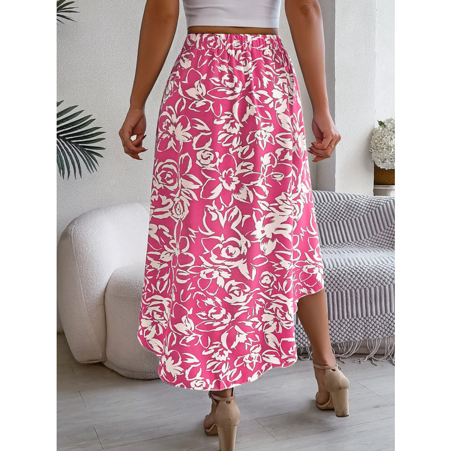 High-Low Printed High Waist Skirt Fuchsia Pink / S Bottoms