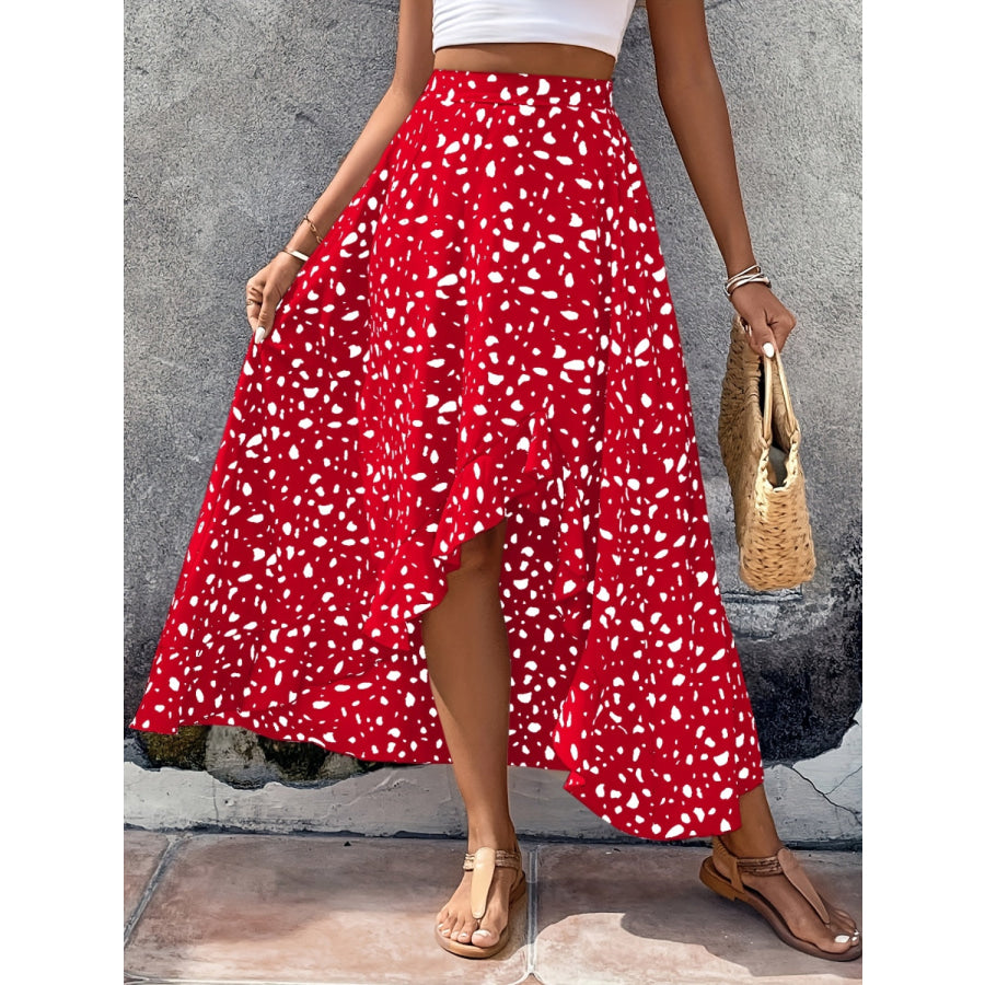 High - Low Printed Skirt Deep Red / S Apparel and Accessories