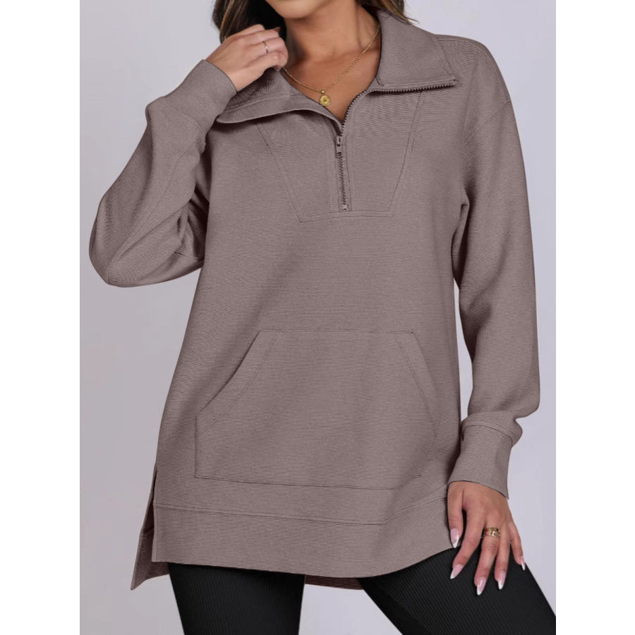 ฺHigh-Low Quarter Zip Long Sleeve Sweatshirt Apparel and Accessories