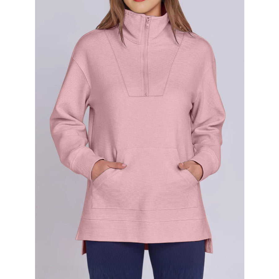 ฺHigh-Low Quarter Zip Long Sleeve Sweatshirt Apparel and Accessories