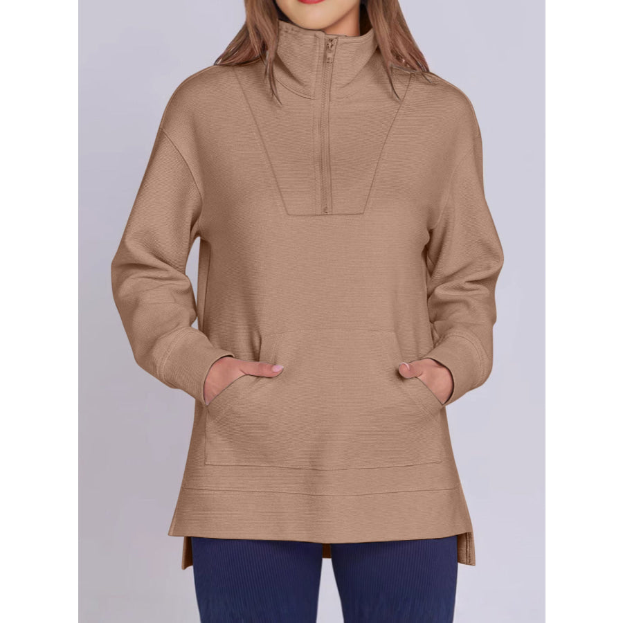 ฺHigh-Low Quarter Zip Long Sleeve Sweatshirt Apparel and Accessories