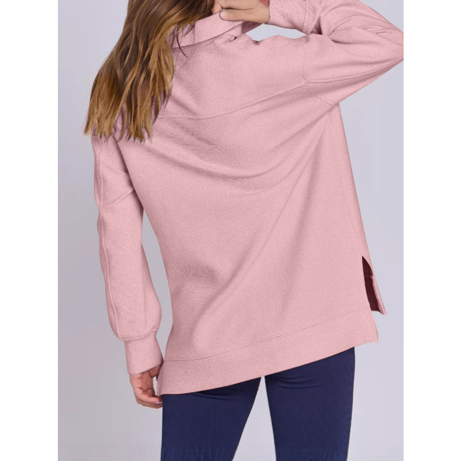 ฺHigh-Low Quarter Zip Long Sleeve Sweatshirt Apparel and Accessories