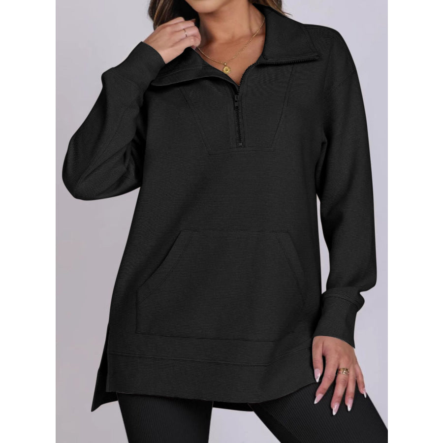 ฺHigh-Low Quarter Zip Long Sleeve Sweatshirt Apparel and Accessories