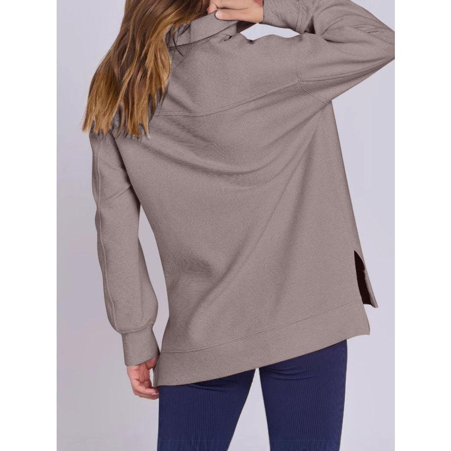 ฺHigh-Low Quarter Zip Long Sleeve Sweatshirt Apparel and Accessories