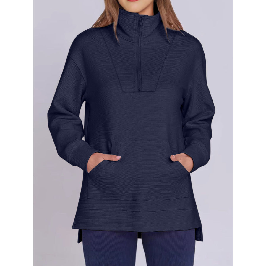 ฺHigh-Low Quarter Zip Long Sleeve Sweatshirt Apparel and Accessories