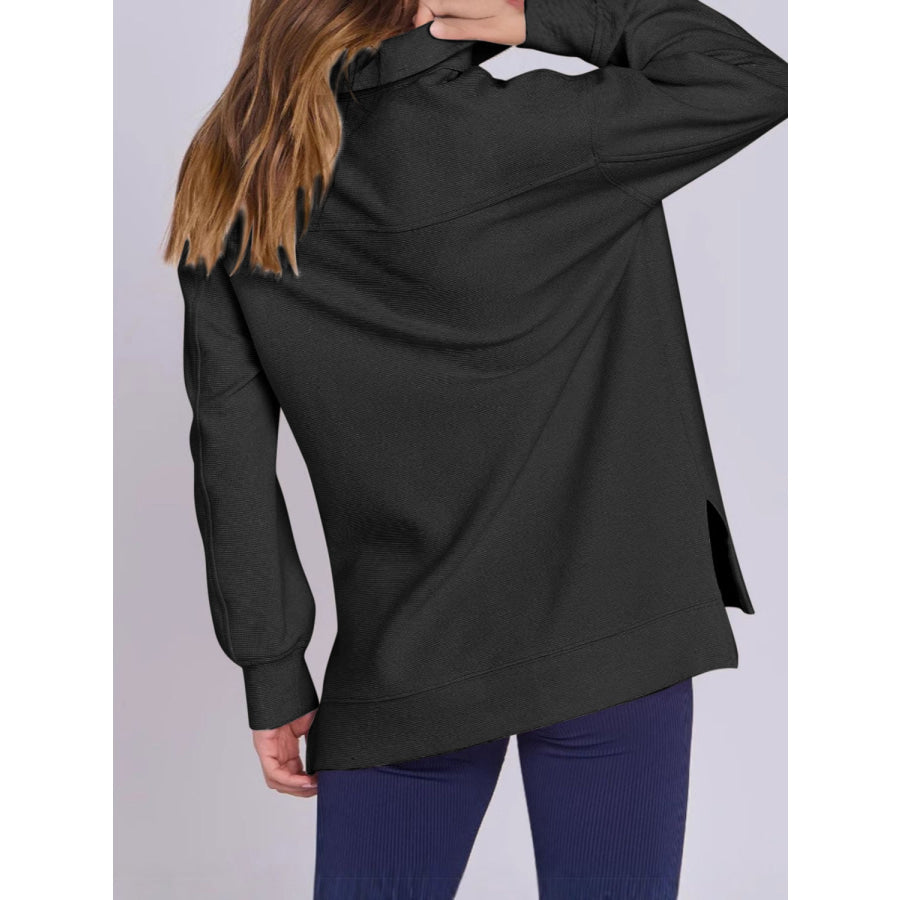 ฺHigh-Low Quarter Zip Long Sleeve Sweatshirt Apparel and Accessories