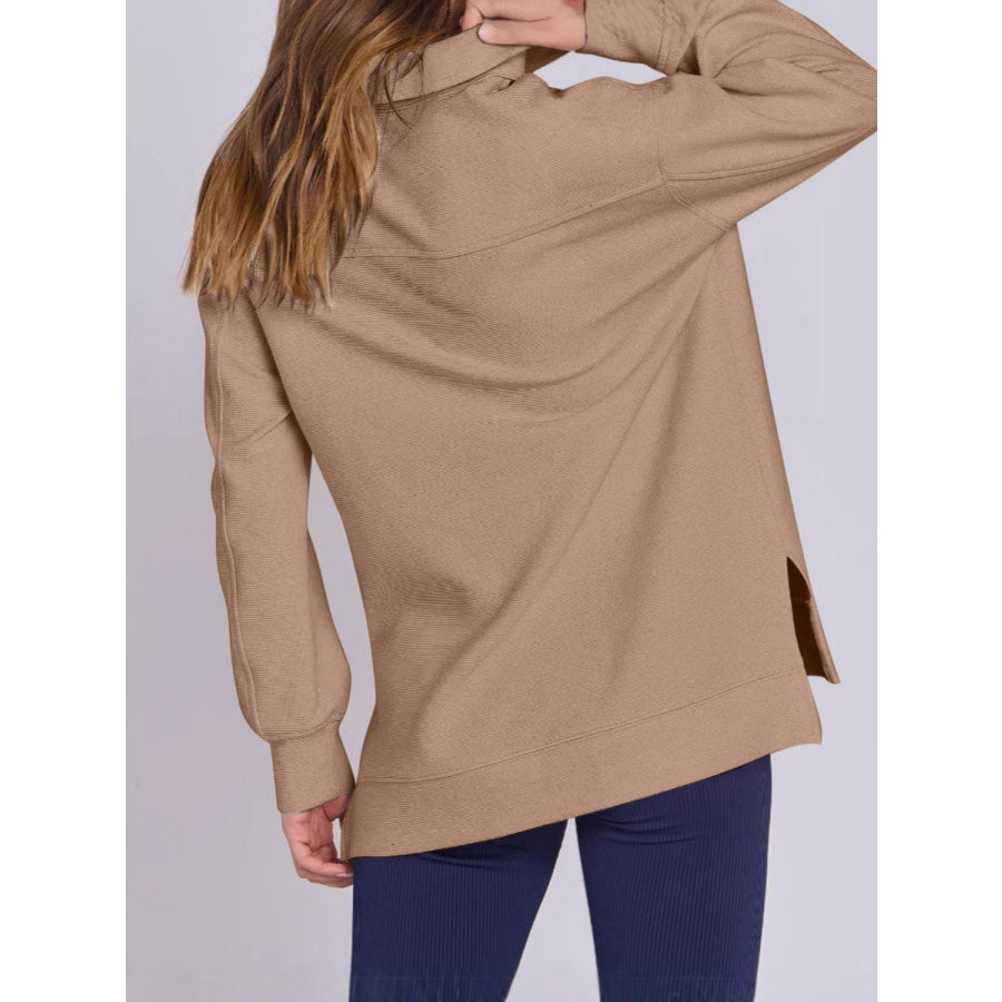 ฺHigh-Low Quarter Zip Long Sleeve Sweatshirt Apparel and Accessories