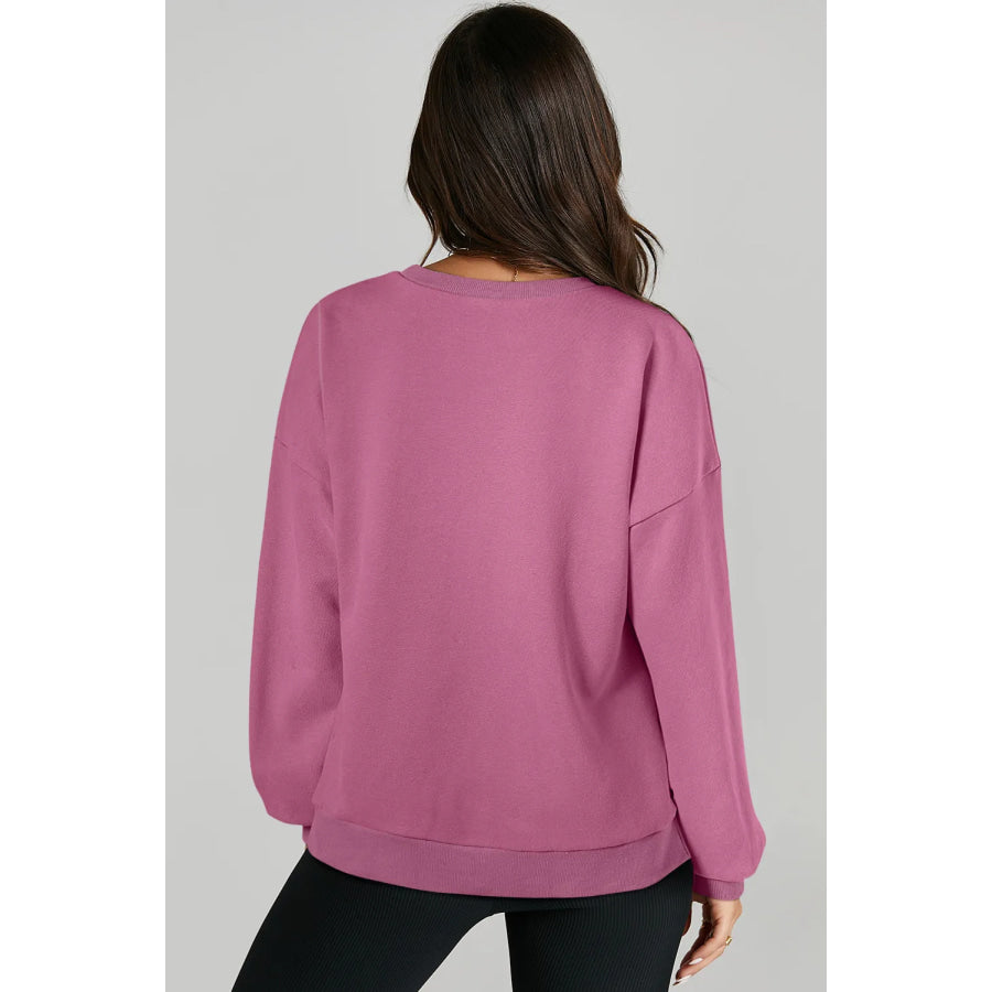 High-Low Round Neck Long Sleeve Sweatshirt Apparel and Accessories