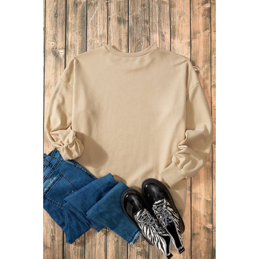 High-Low Round Neck Long Sleeve Sweatshirt Apparel and Accessories