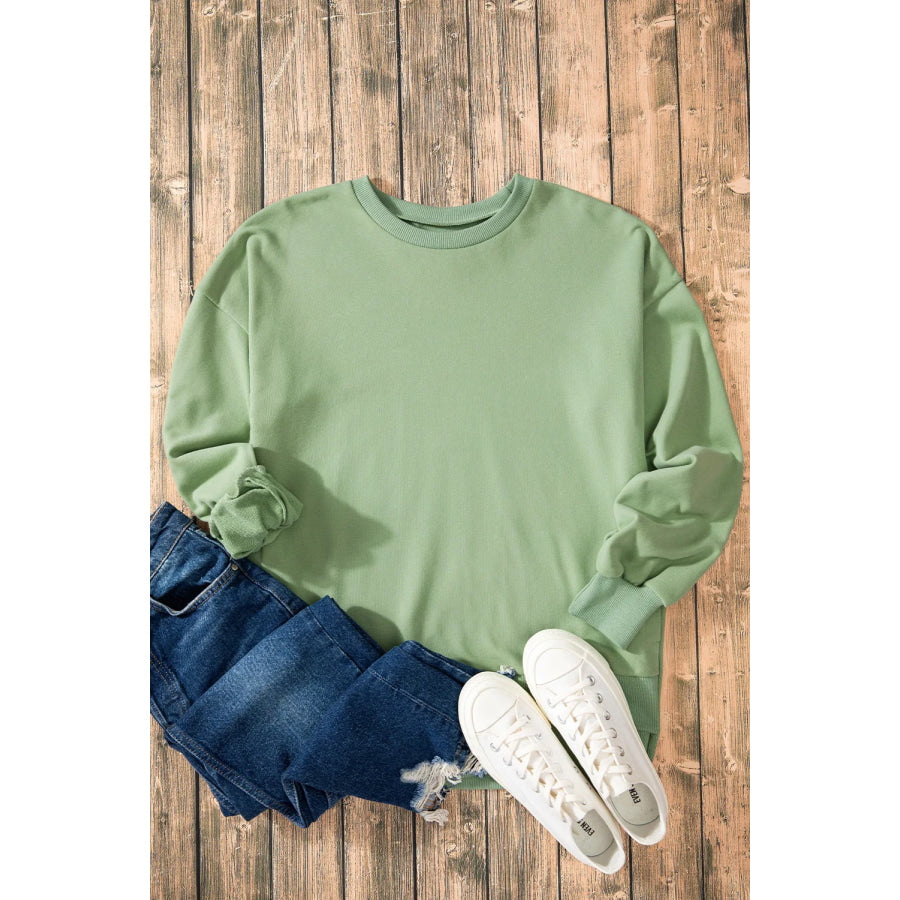 High-Low Round Neck Long Sleeve Sweatshirt Apparel and Accessories