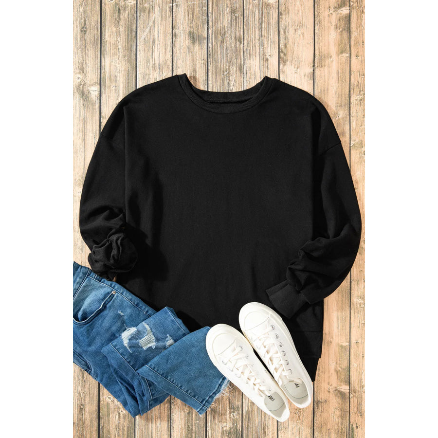 High-Low Round Neck Long Sleeve Sweatshirt Apparel and Accessories