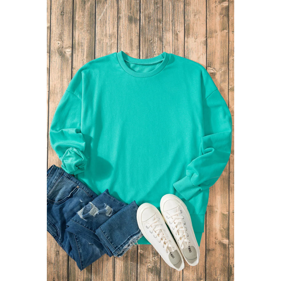 High-Low Round Neck Long Sleeve Sweatshirt Apparel and Accessories