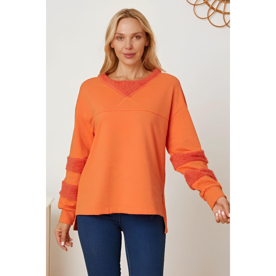 High-Low Round Neck Long Sleeve Sweatshirt Apparel and Accessories