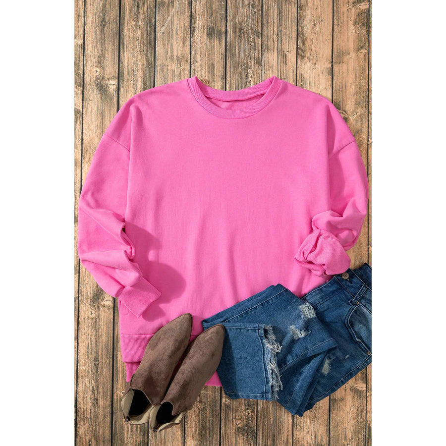 High-Low Round Neck Long Sleeve Sweatshirt Apparel and Accessories