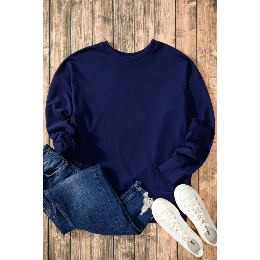 High-Low Round Neck Long Sleeve Sweatshirt Apparel and Accessories