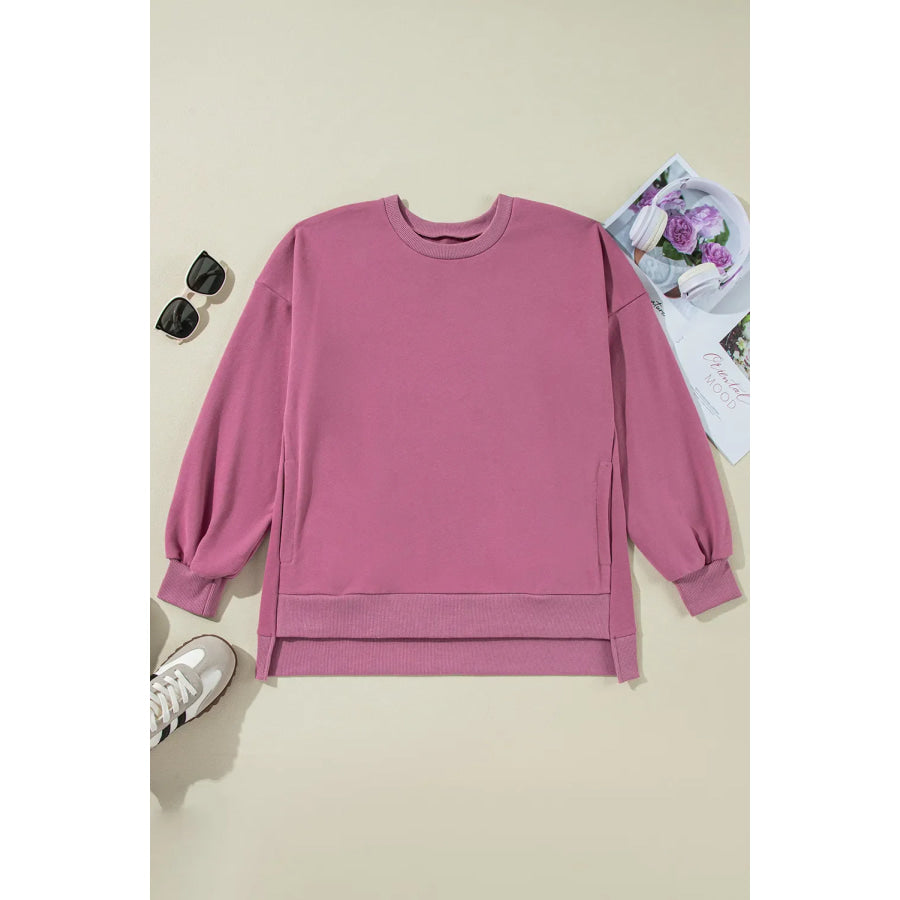 High-Low Round Neck Long Sleeve Sweatshirt Apparel and Accessories