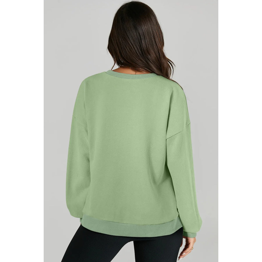 High-Low Round Neck Long Sleeve Sweatshirt Apparel and Accessories