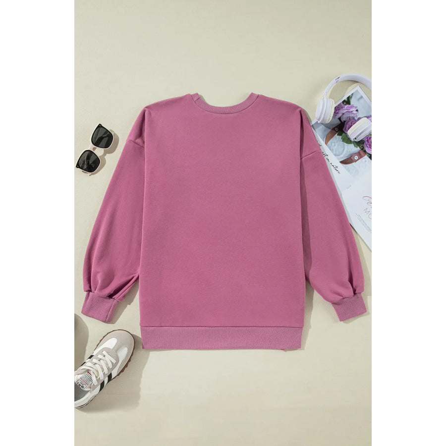 High-Low Round Neck Long Sleeve Sweatshirt Apparel and Accessories