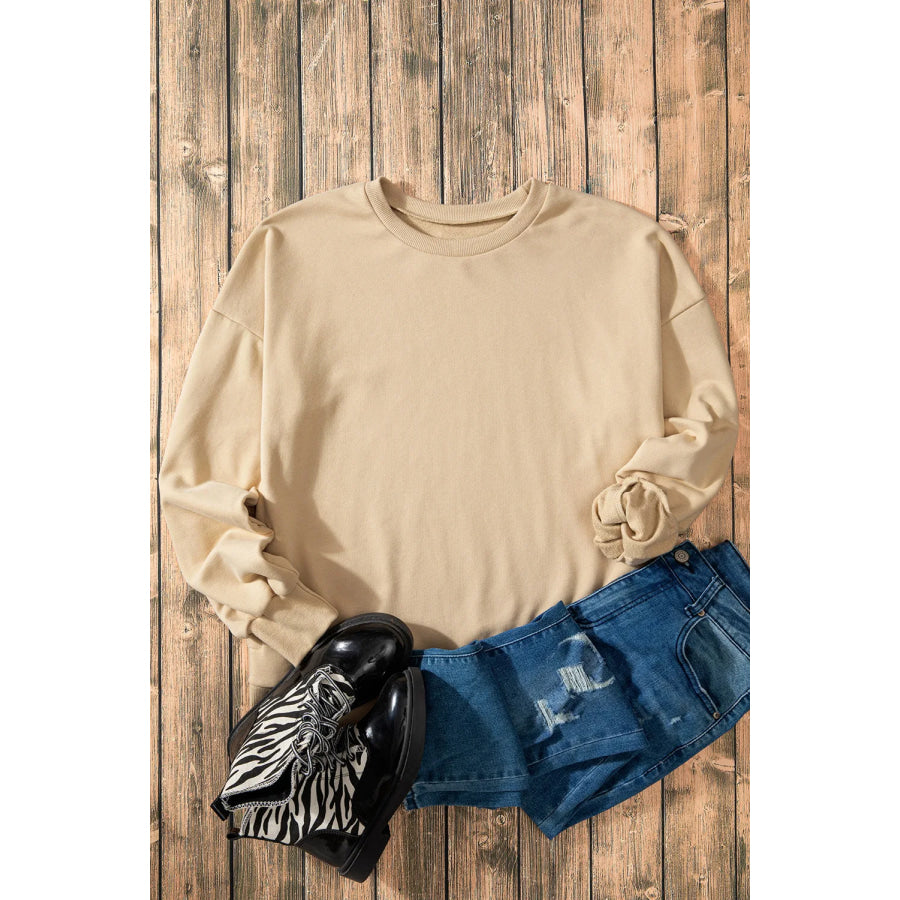 High-Low Round Neck Long Sleeve Sweatshirt Apparel and Accessories