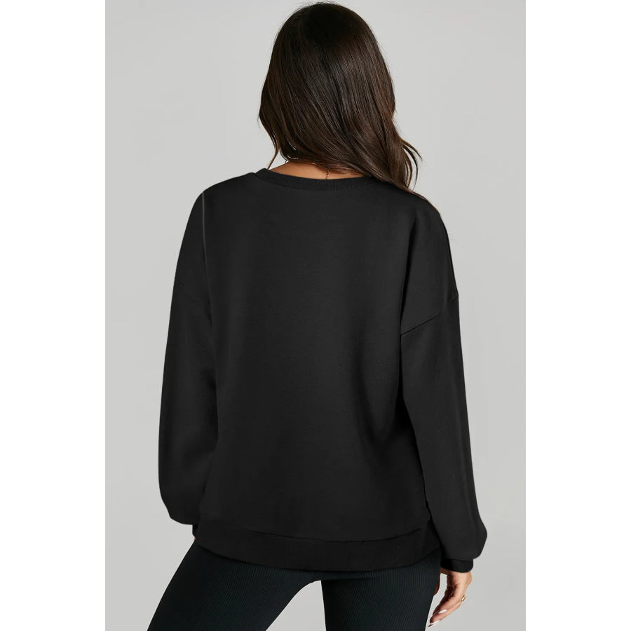 High-Low Round Neck Long Sleeve Sweatshirt Apparel and Accessories