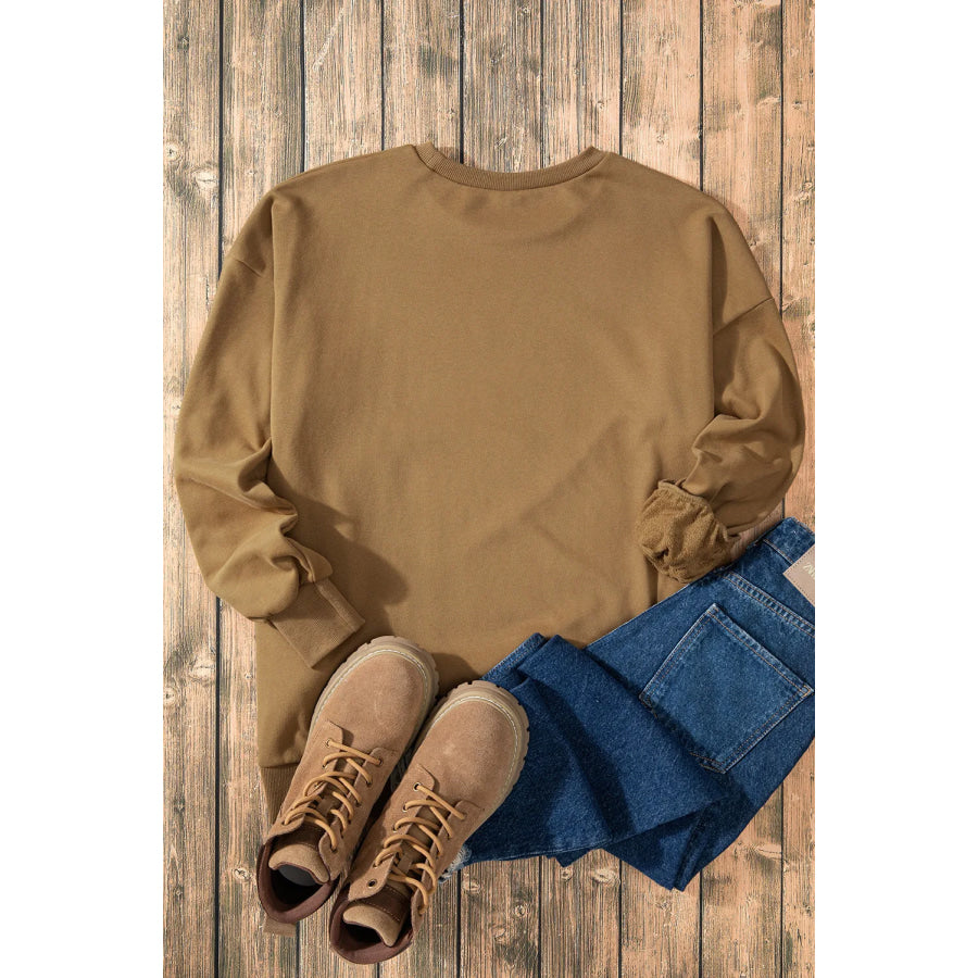 High-Low Round Neck Long Sleeve Sweatshirt Apparel and Accessories