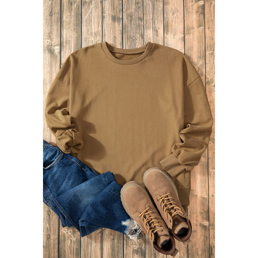 High-Low Round Neck Long Sleeve Sweatshirt Apparel and Accessories