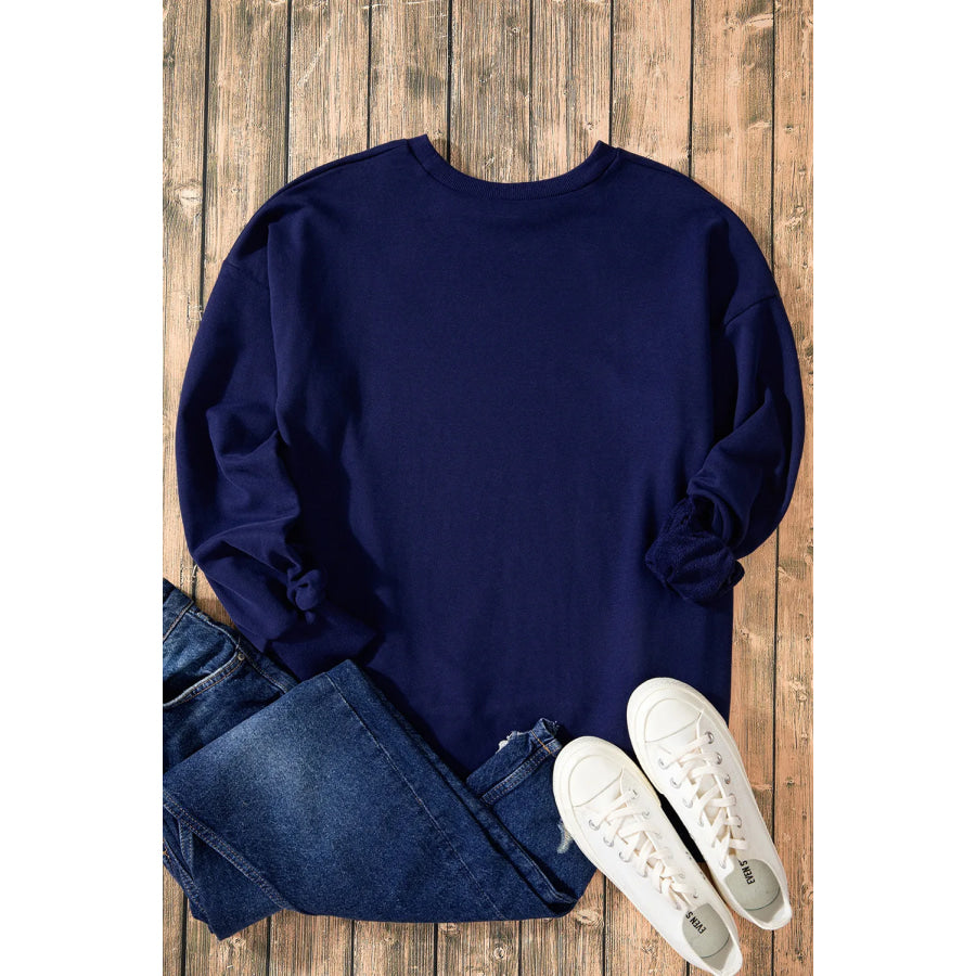 High-Low Round Neck Long Sleeve Sweatshirt Apparel and Accessories