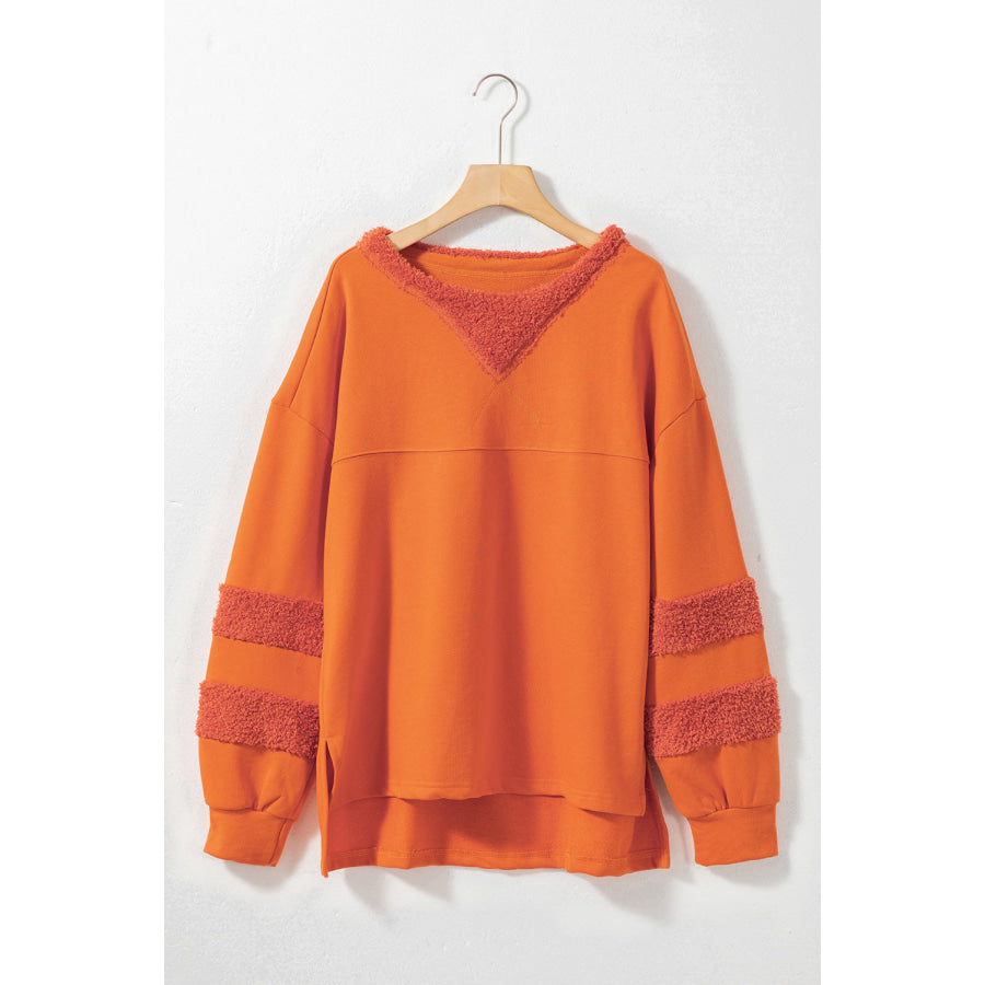 High-Low Round Neck Long Sleeve Sweatshirt Apparel and Accessories