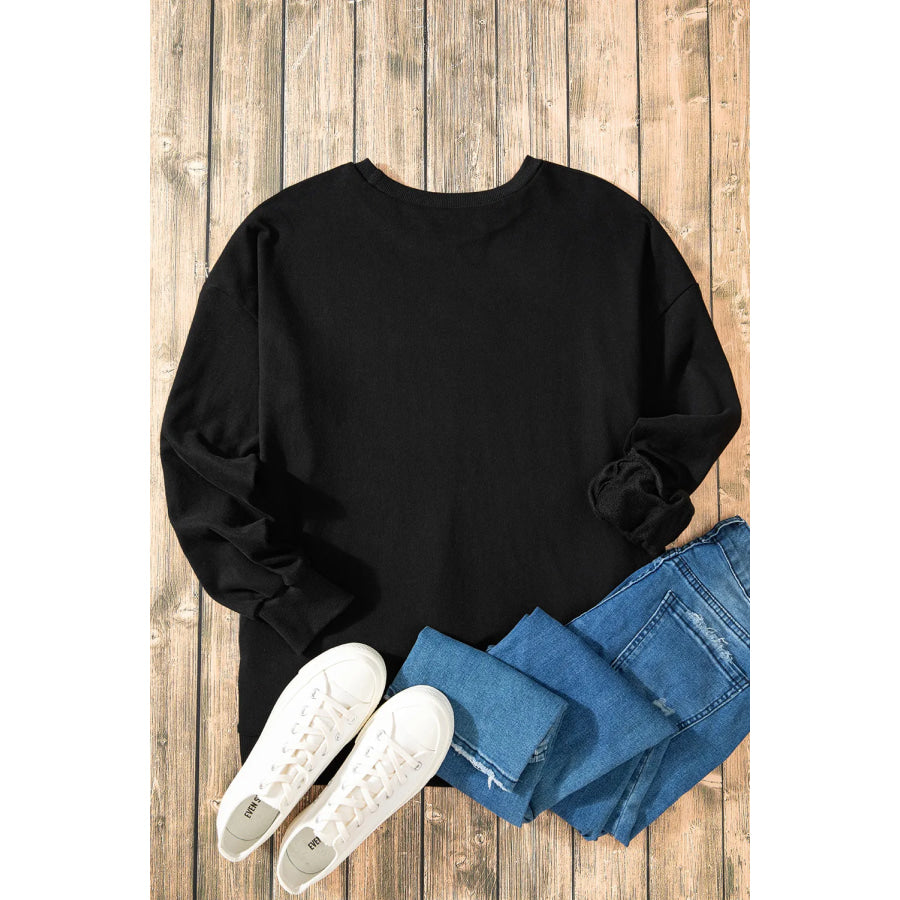 High-Low Round Neck Long Sleeve Sweatshirt Apparel and Accessories