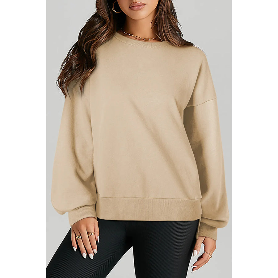 High-Low Round Neck Long Sleeve Sweatshirt Dust Storm / S Apparel and Accessories