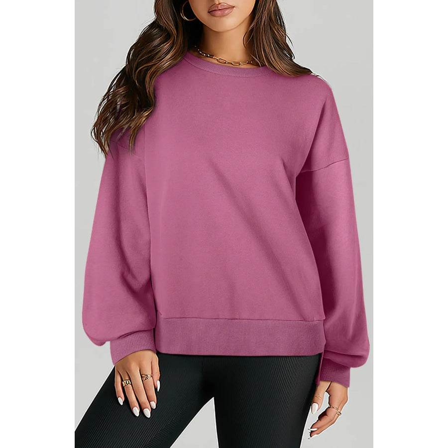 High-Low Round Neck Long Sleeve Sweatshirt Dusty Pink / S Apparel and Accessories