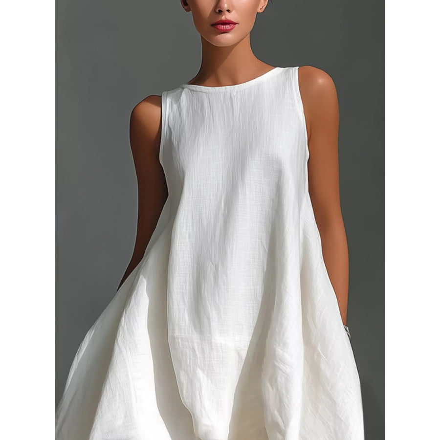 High-Low Round Neck Sleeveless Dress Apparel and Accessories