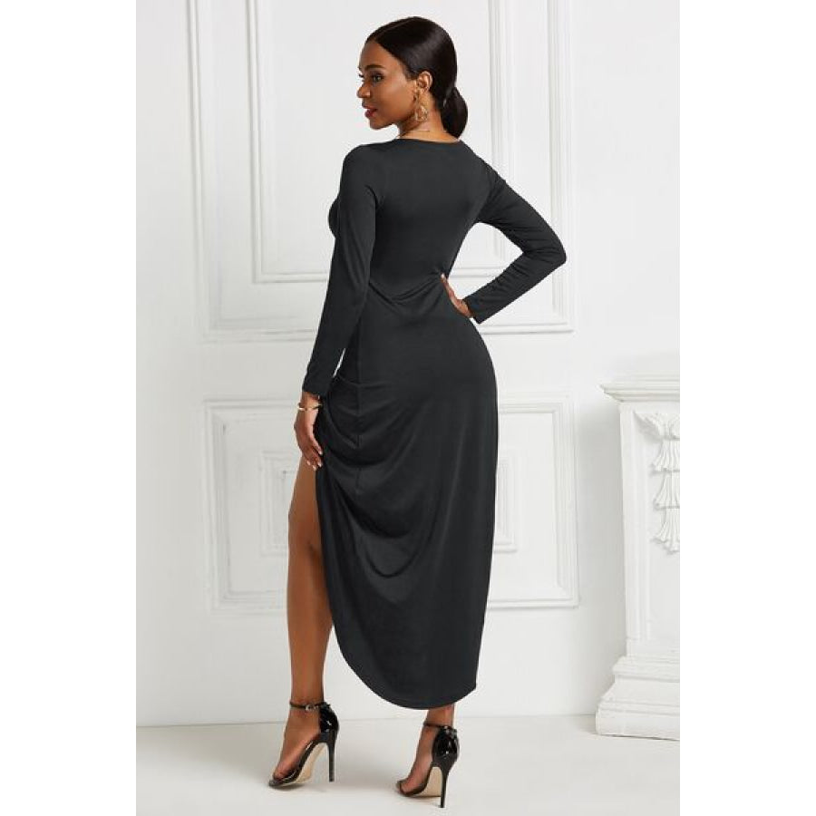 High - low Ruched Surplice Long Sleeve Dress Clothing