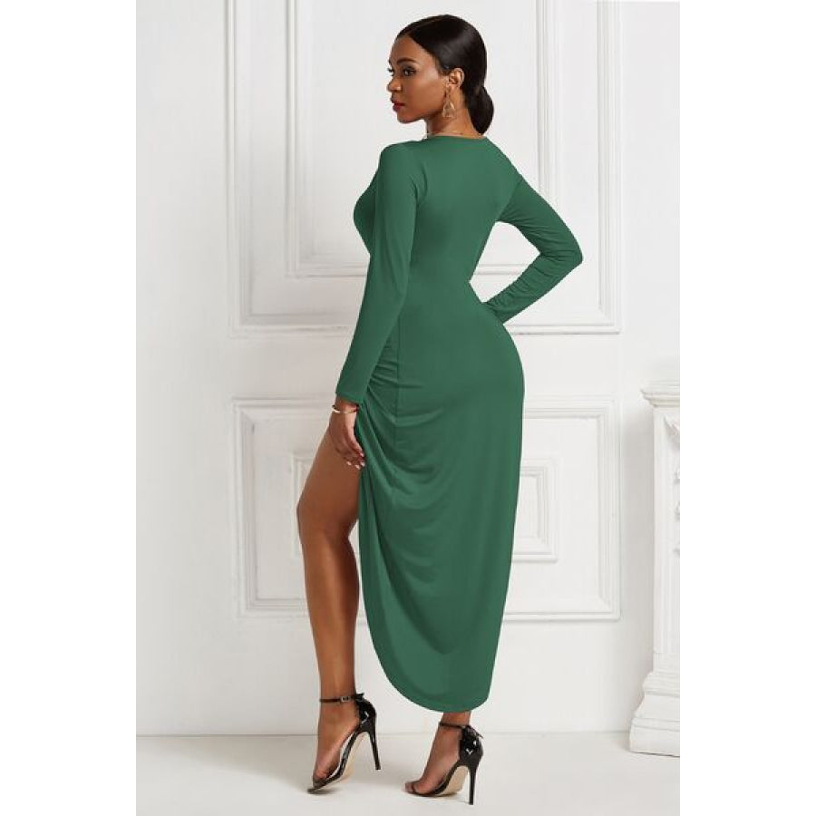 High - low Ruched Surplice Long Sleeve Dress Clothing