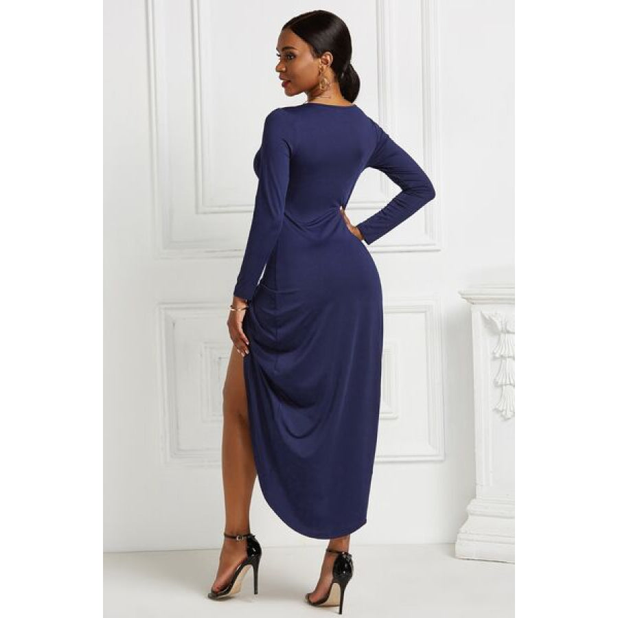 High - low Ruched Surplice Long Sleeve Dress Clothing