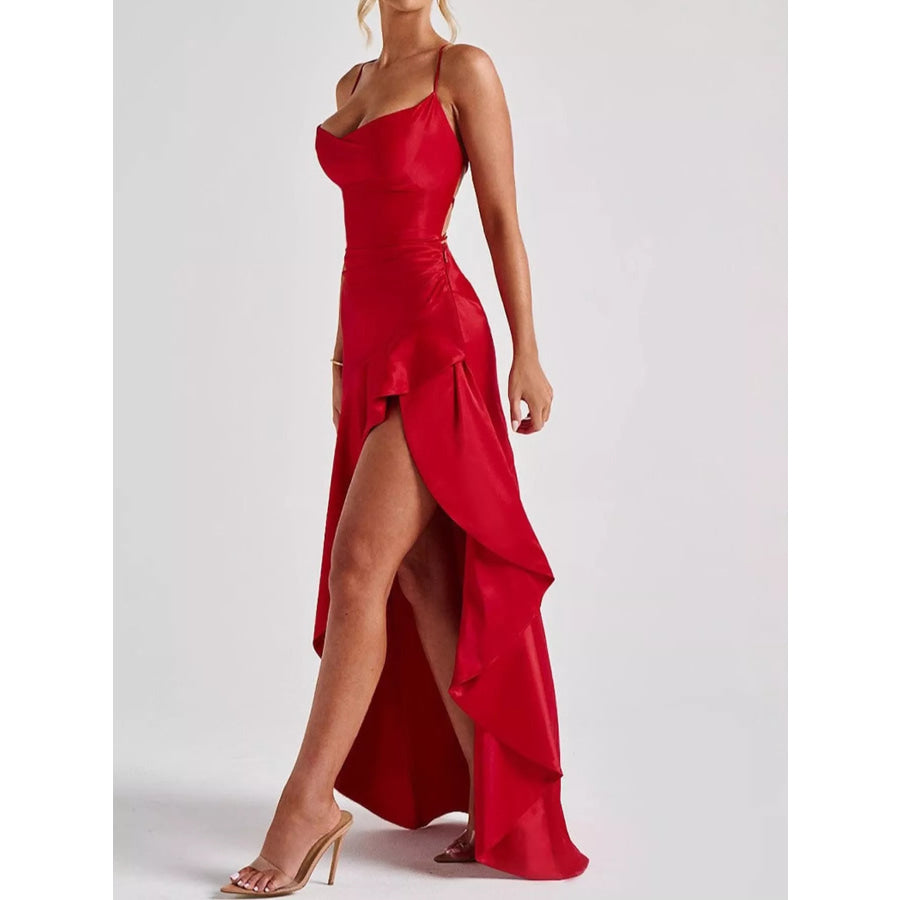High-Low Ruffle Hem Evening Dress Apparel and Accessories