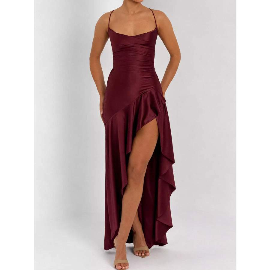 High-Low Ruffle Hem Evening Dress Apparel and Accessories
