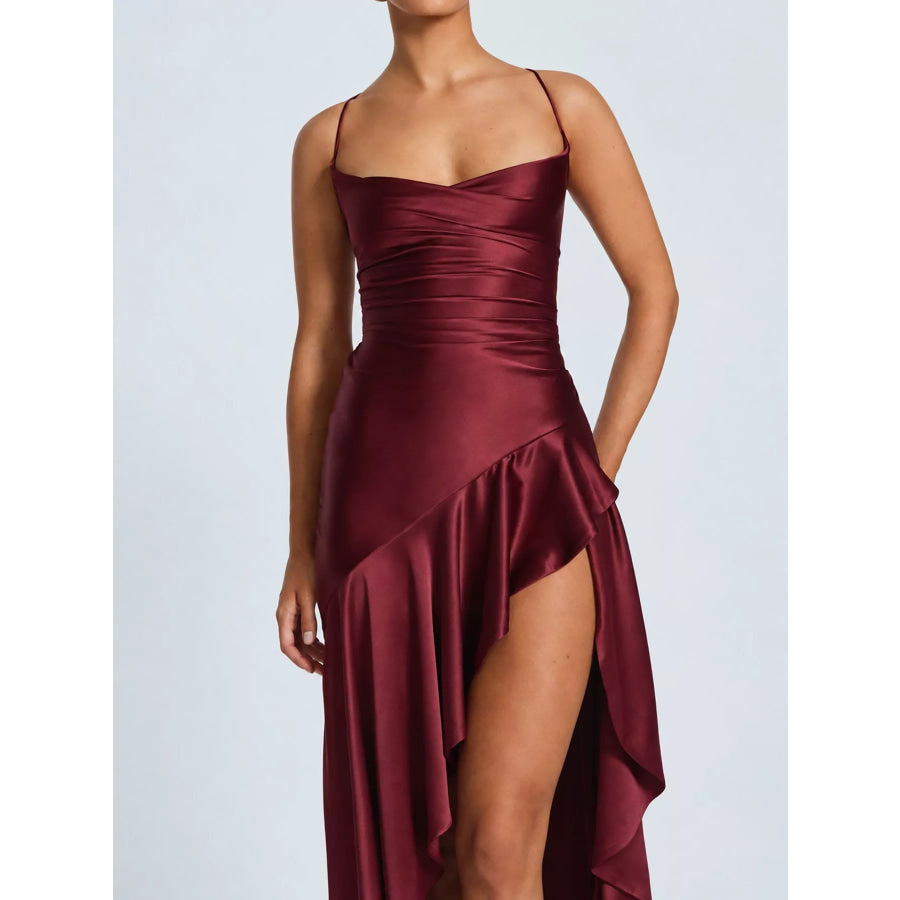 High-Low Ruffle Hem Evening Dress Apparel and Accessories