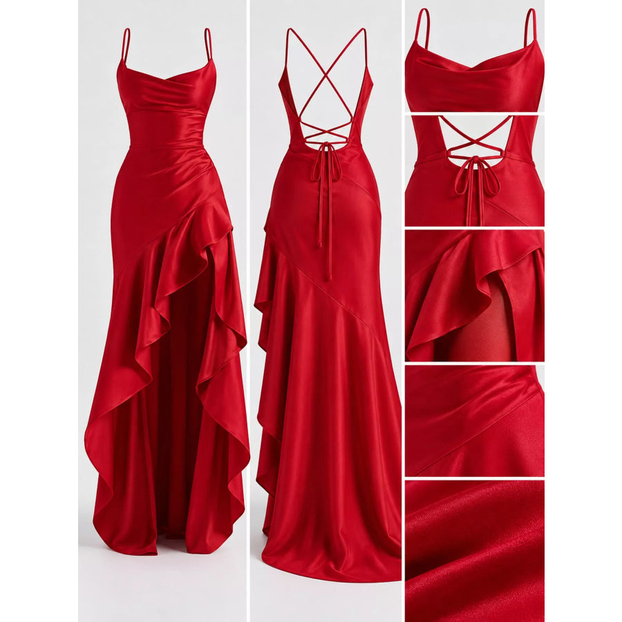 High-Low Ruffle Hem Evening Dress Apparel and Accessories
