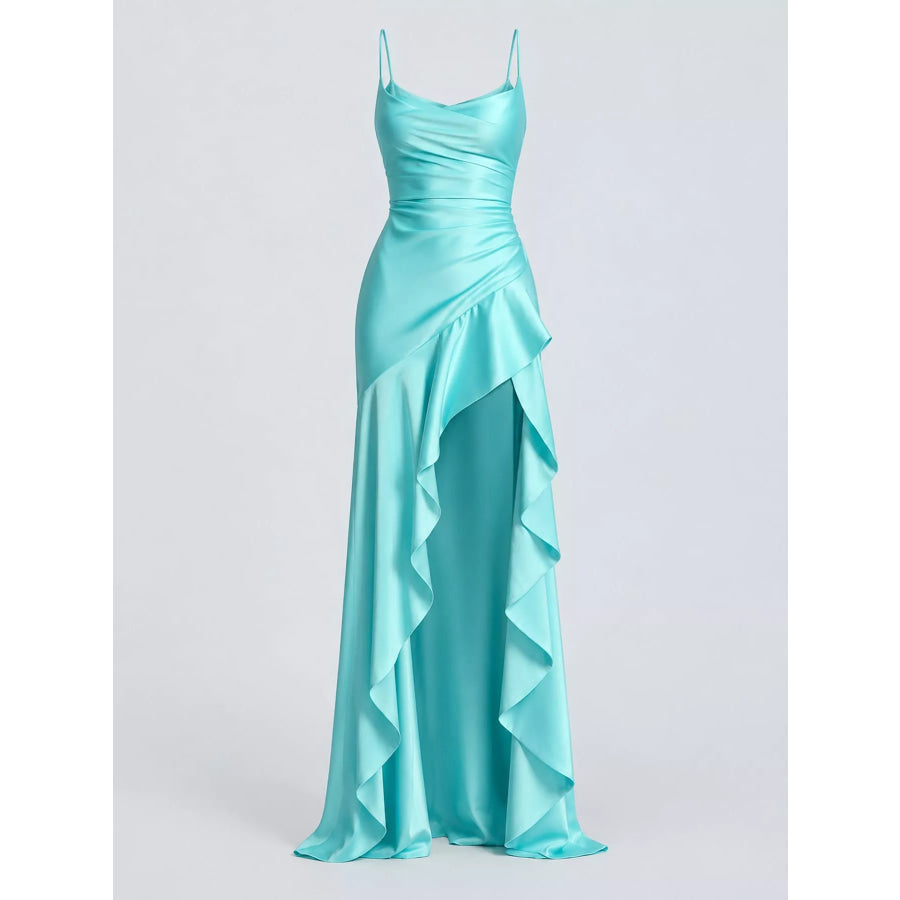 High-Low Ruffle Hem Evening Dress Apparel and Accessories