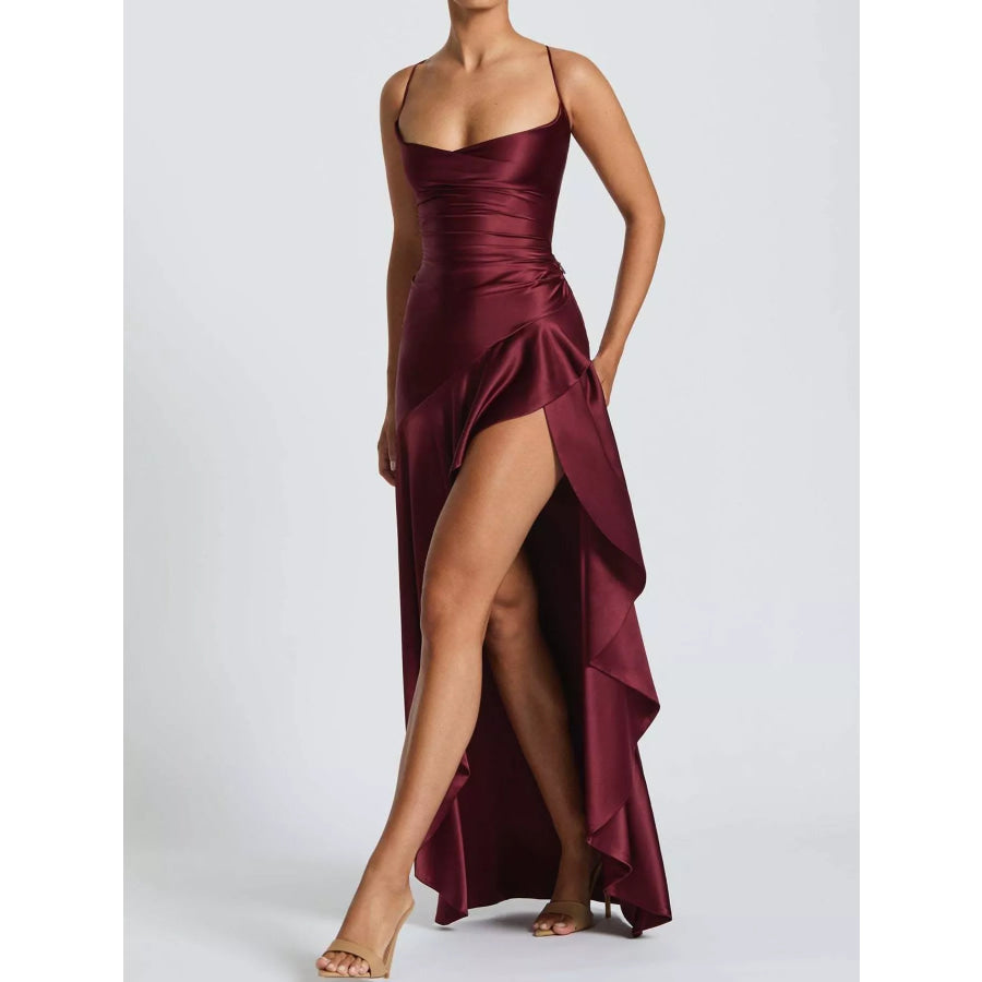 High-Low Ruffle Hem Evening Dress Apparel and Accessories
