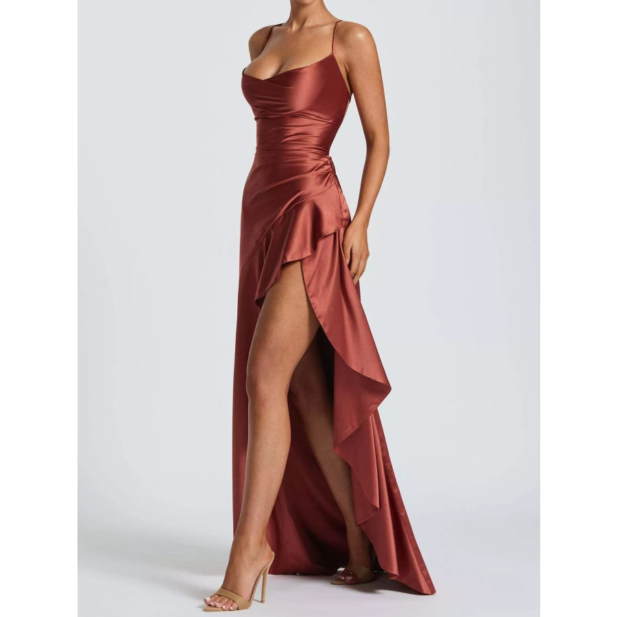 High-Low Ruffle Hem Evening Dress Apparel and Accessories