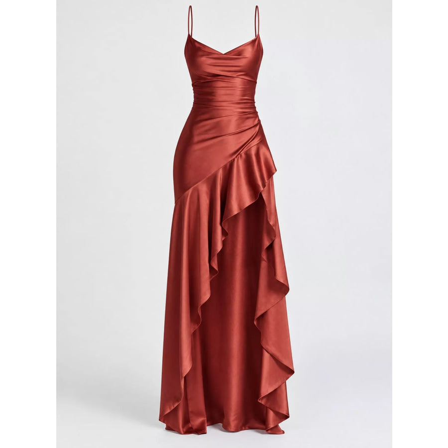 High-Low Ruffle Hem Evening Dress Apparel and Accessories