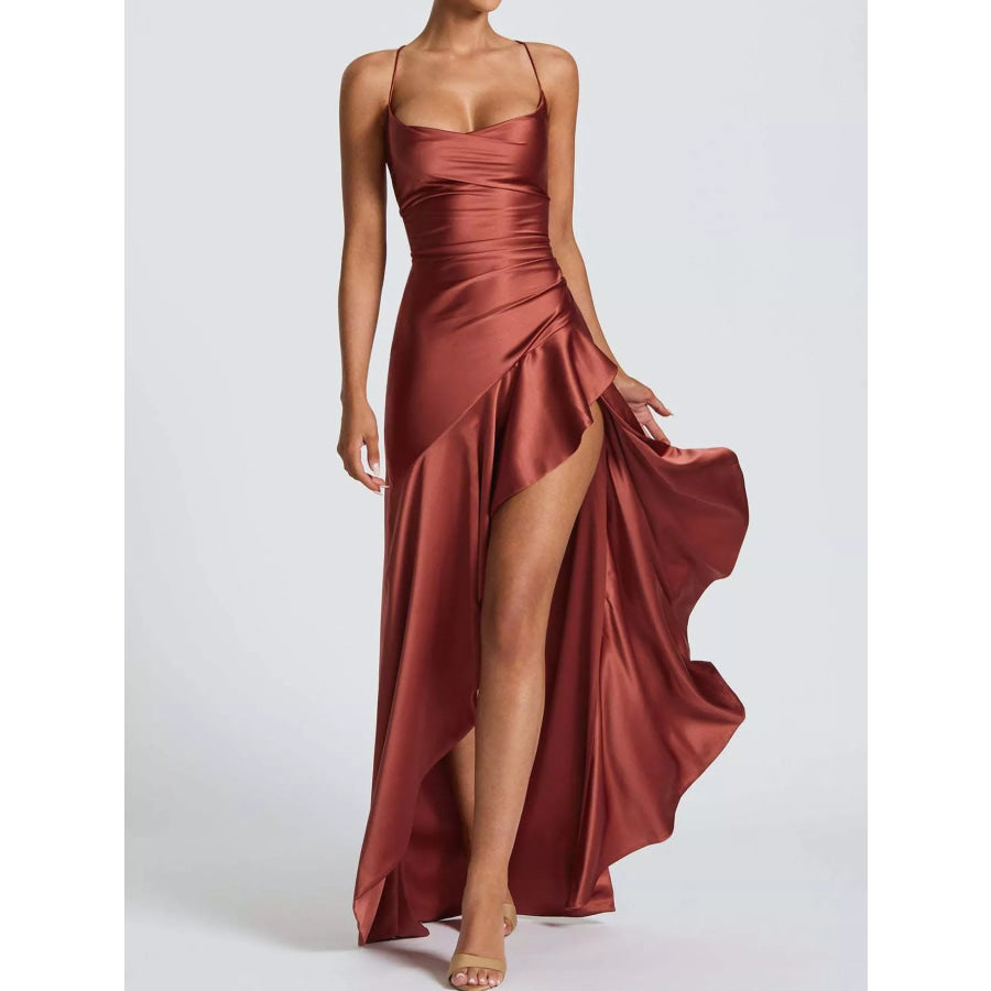 High-Low Ruffle Hem Evening Dress Apparel and Accessories