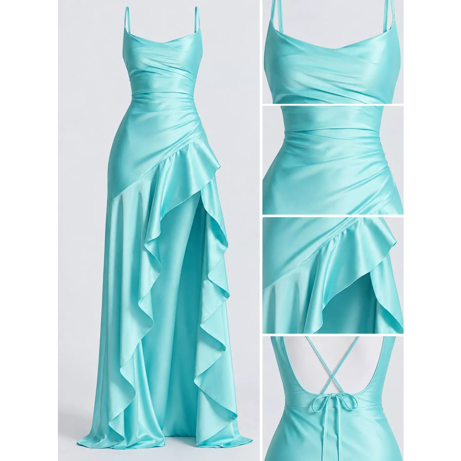 High-Low Ruffle Hem Evening Dress Apparel and Accessories