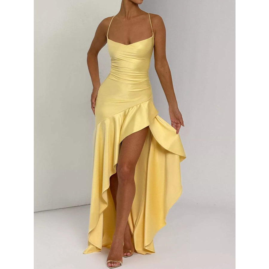 High-Low Ruffle Hem Evening Dress Yellow / S Apparel and Accessories