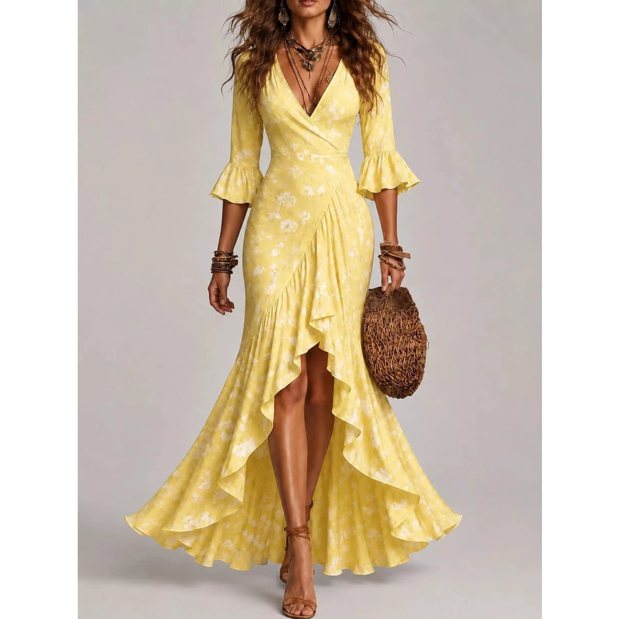High-Low Ruffled Maxi Dress Apparel and Accessories