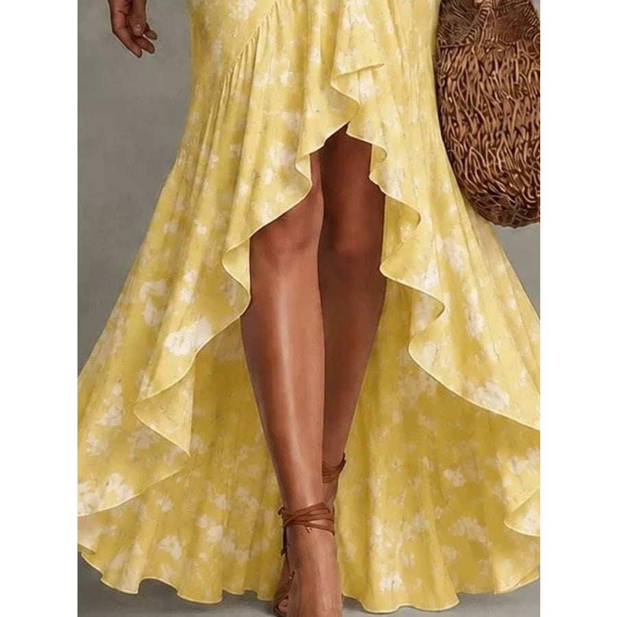 High-Low Ruffled Maxi Dress Apparel and Accessories
