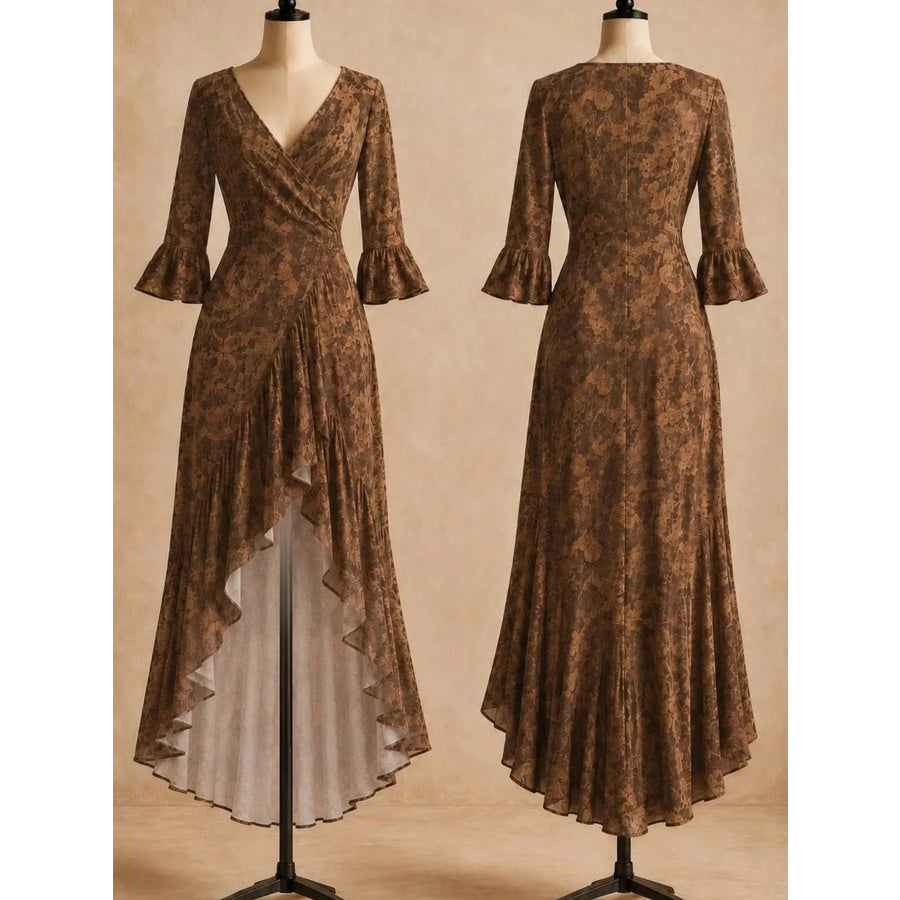 High-Low Ruffled Maxi Dress Apparel and Accessories