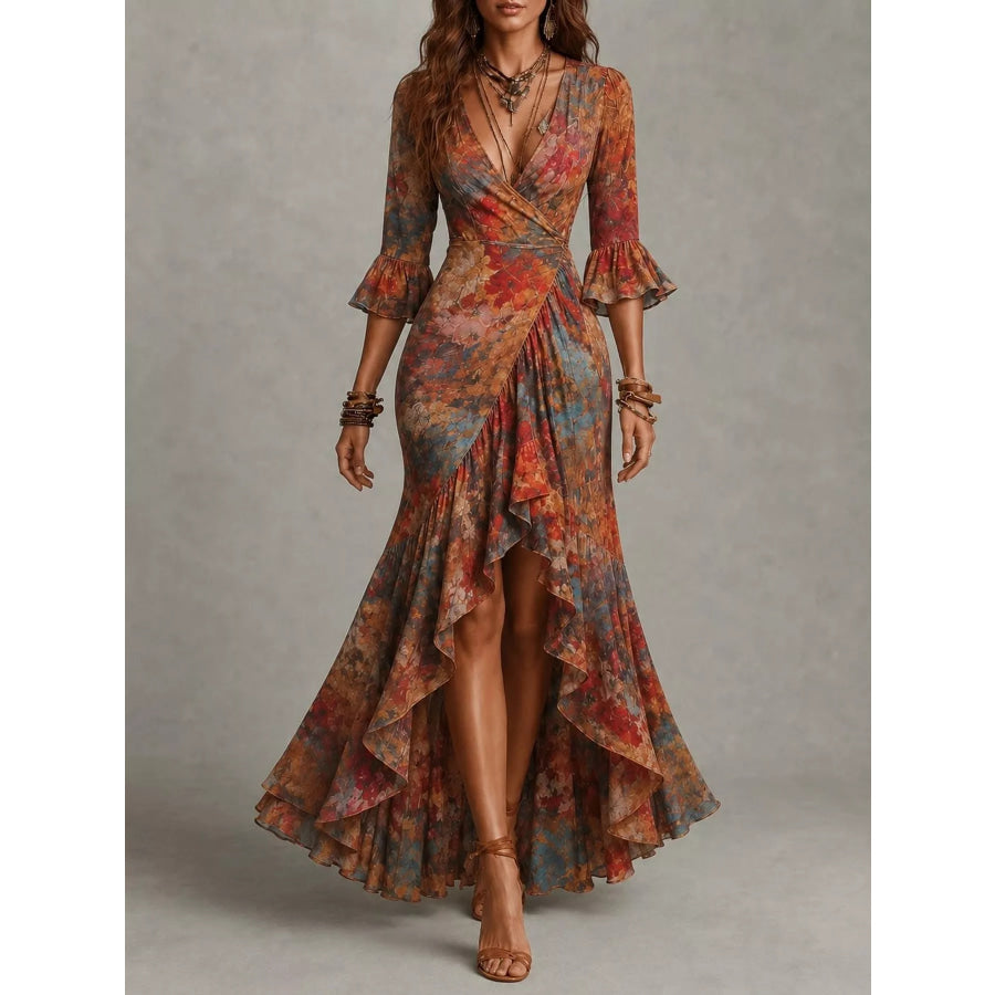 High-Low Ruffled Maxi Dress Apparel and Accessories